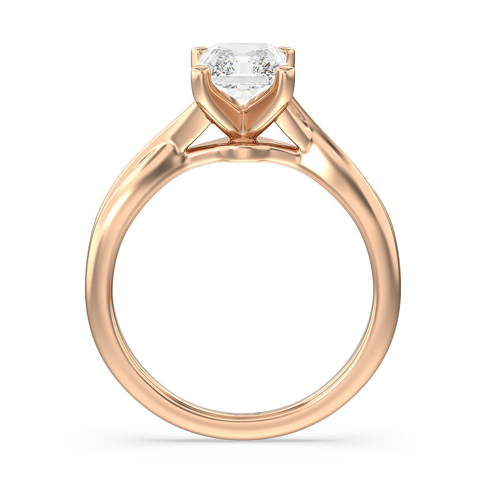 Fine Cathedral Twist Diamond Engagement Ring with Radiant Cut Diamond in 14KT Rose Gold view 2
