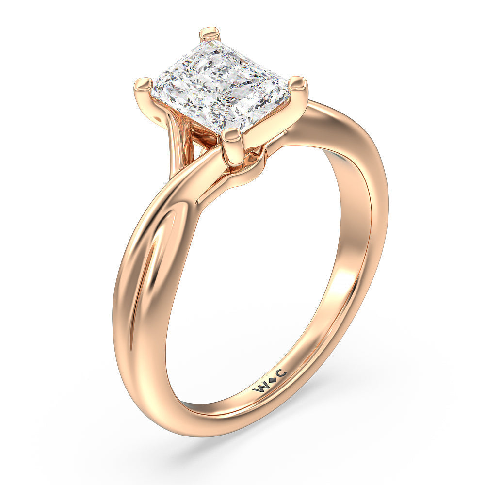 Fine Cathedral Twist Diamond Engagement Ring with Radiant Cut Diamond in 14KT Rose Gold view 3

