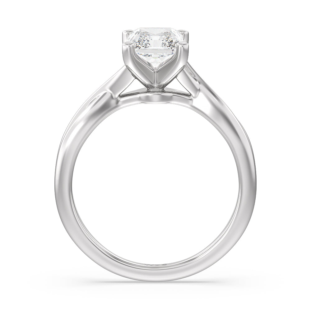 Fine Cathedral Twist Diamond Engagement Ring with Radiant Cut Diamond in 14KT Platinum view 2
