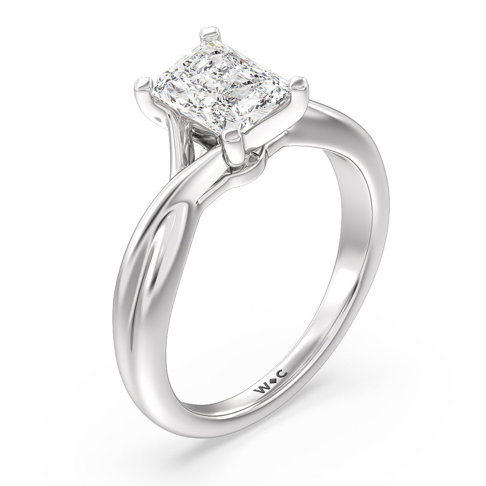Fine Cathedral Twist Diamond Engagement Ring with Radiant Cut Diamond in 14KT Platinum view 3
