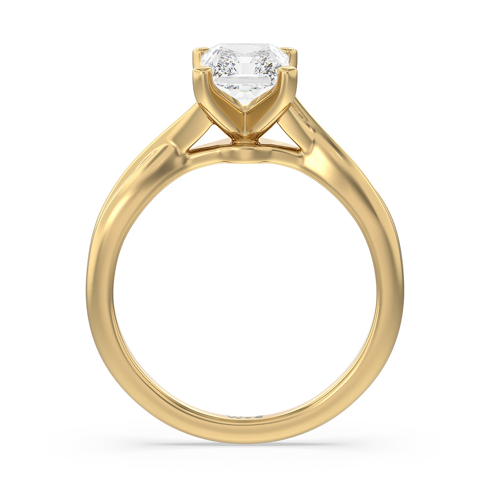 Fine Cathedral Twist Diamond Engagement Ring with Radiant Cut Diamond in 14KT Yellow Gold view 2
