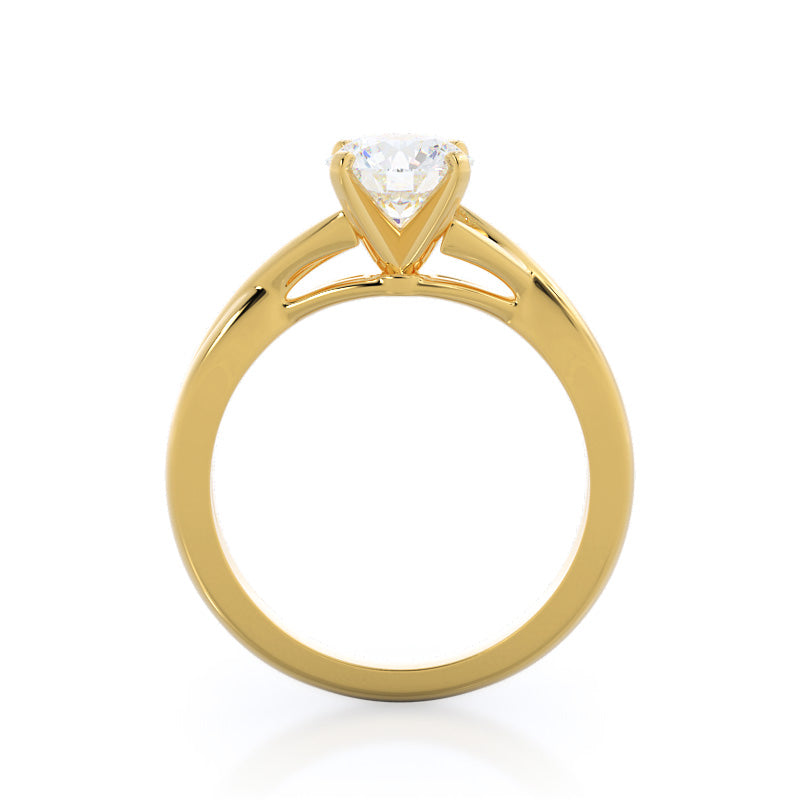 Fine Cathedral Twist Diamond Engagement Ring with Round Cut Diamond in 14KT Yellow Gold view 2

