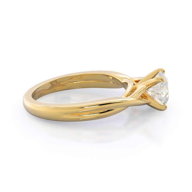 Fine Cathedral Twist Diamond Engagement Ring with Round Cut Diamond in 14KT Yellow Gold view 3
