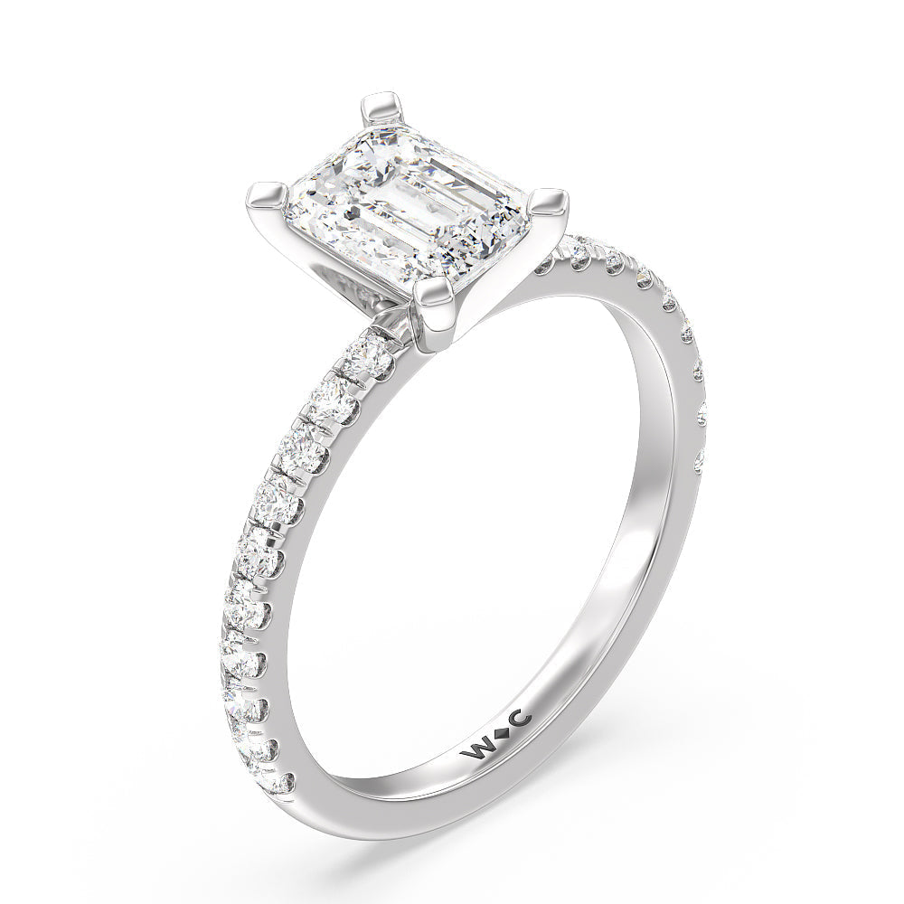 Open French Cut Pave Diamond Engagement Ring with Emerald Cut Diamond in 14KT Platinum view 3
