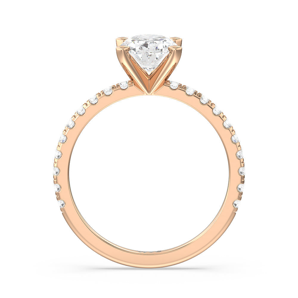 Open French Cut Pave Diamond Engagement Ring with Oval Cut Diamond in 14KT Rose Gold view 2
