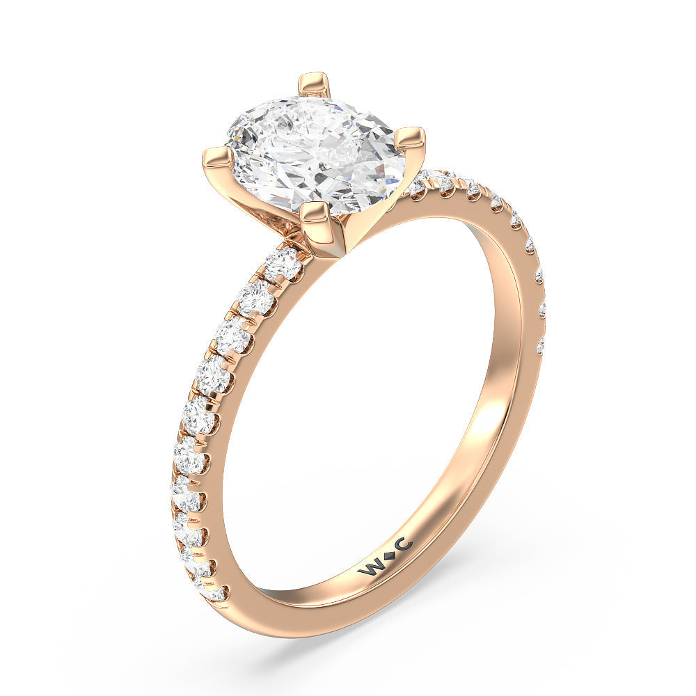 Open French Cut Pave Diamond Engagement Ring with Oval Cut Diamond in 14KT Rose Gold view 3
