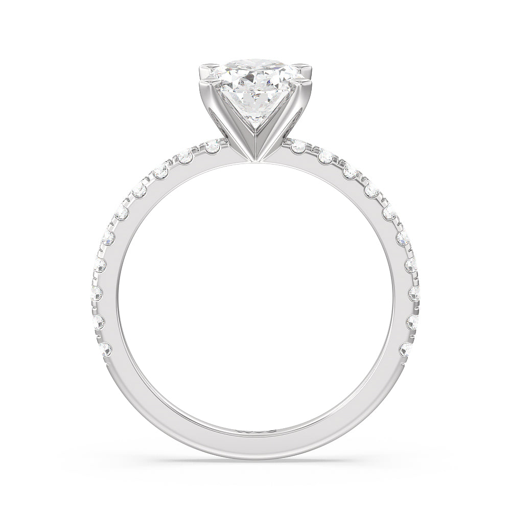 Open French Cut Pave Diamond Engagement Ring with Oval Cut Diamond in 14KT Platinum view 2
