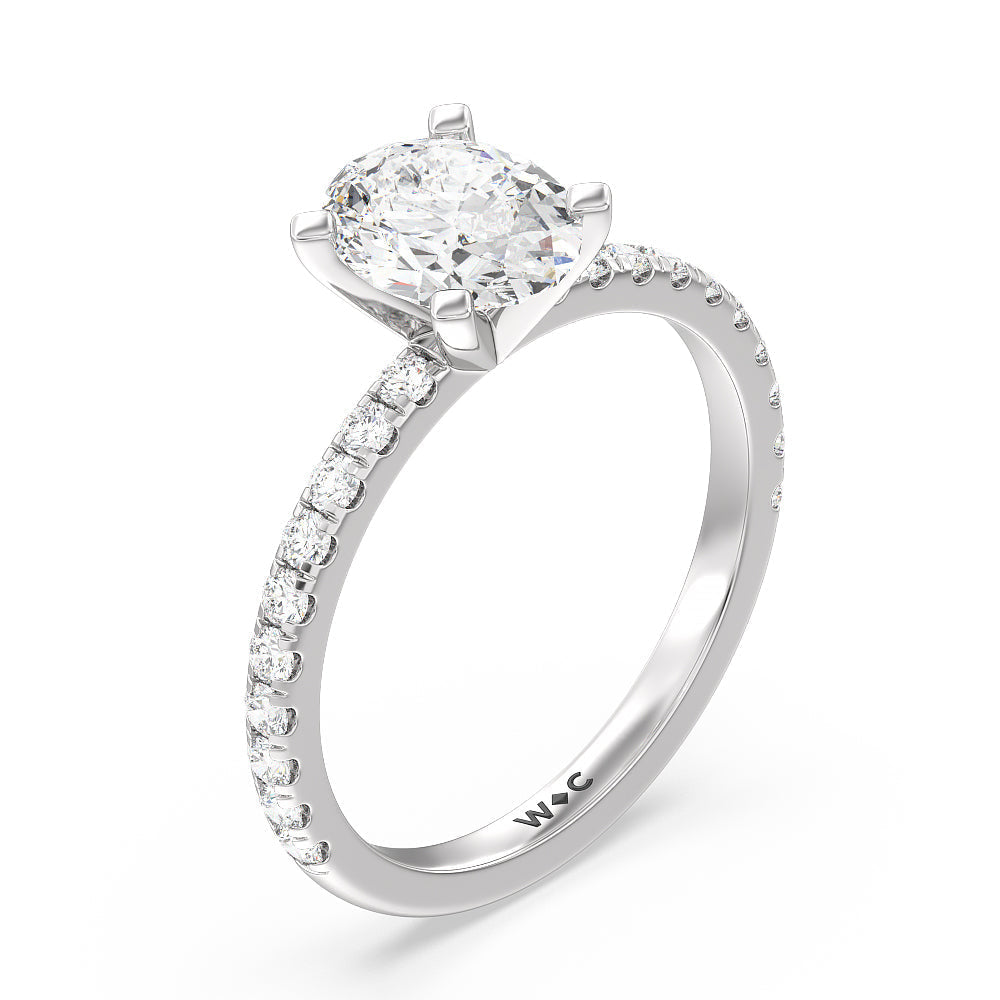 Open French Cut Pave Diamond Engagement Ring with Oval Cut Diamond in 14KT Platinum view 3
