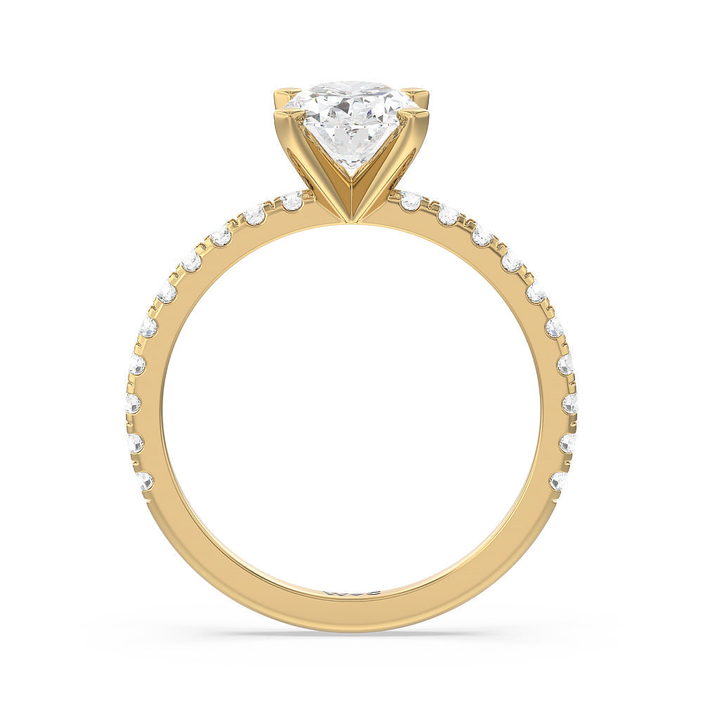 Open French Cut Pave Diamond Engagement Ring with Oval Cut Diamond in 14KT Yellow Gold view 2
