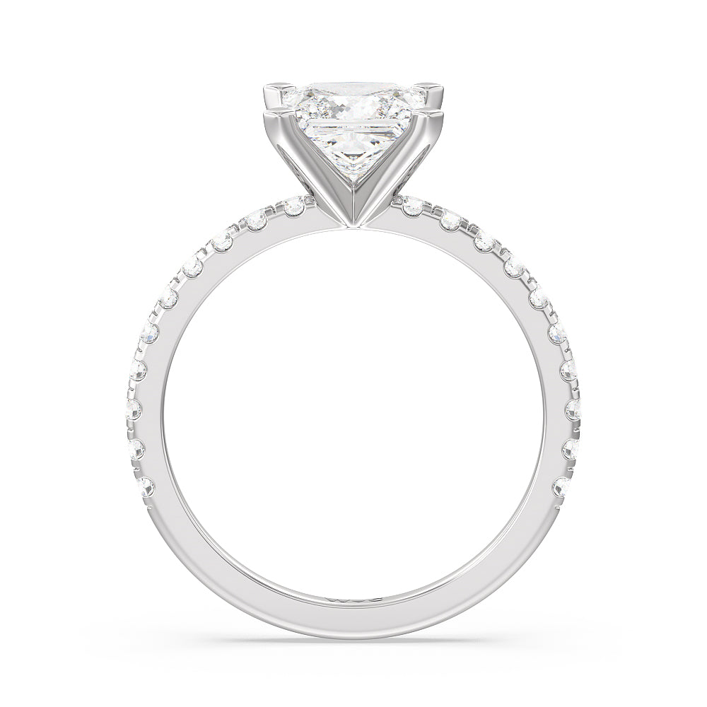 Open French Cut Pave Diamond Engagement Ring with Princess Cut Diamond in 14KT Platinum view 2
