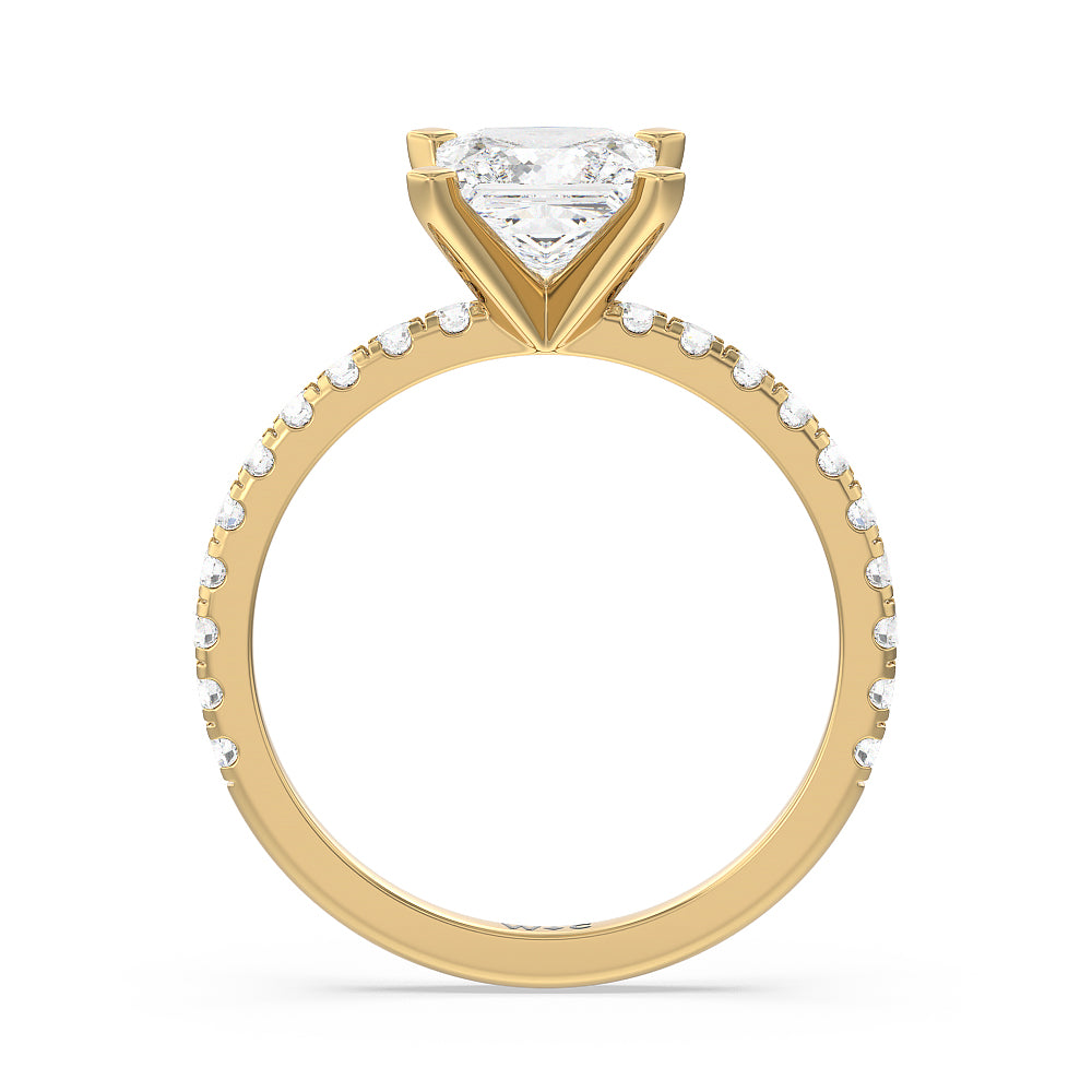 Open French Cut Pave Diamond Engagement Ring with Princess Cut Diamond in 14KT Yellow Gold view 2
