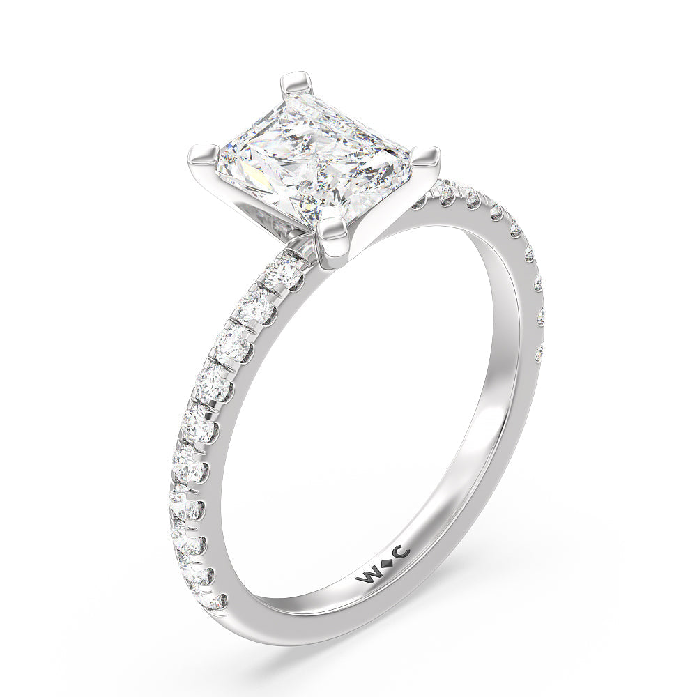 Open French Cut Pave Diamond Engagement Ring with Radiant Cut Diamond in 14KT Platinum view 3
