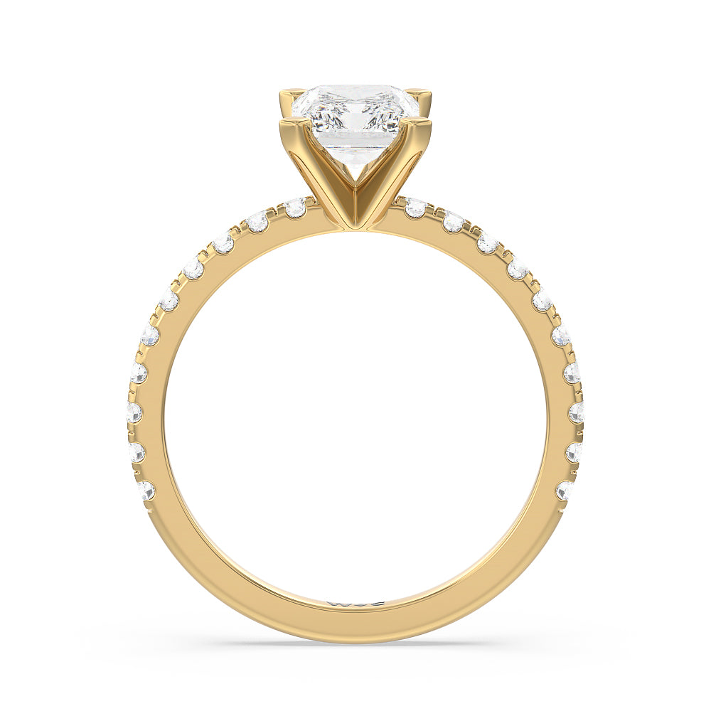 Open French Cut Pave Diamond Engagement Ring with Radiant Cut Diamond in 14KT Yellow Gold view 2
