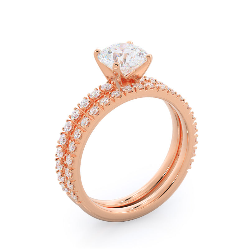 Open French Cut Pave Diamond Engagement Ring with Round Cut Diamond in 14KT Rose Gold view 4
