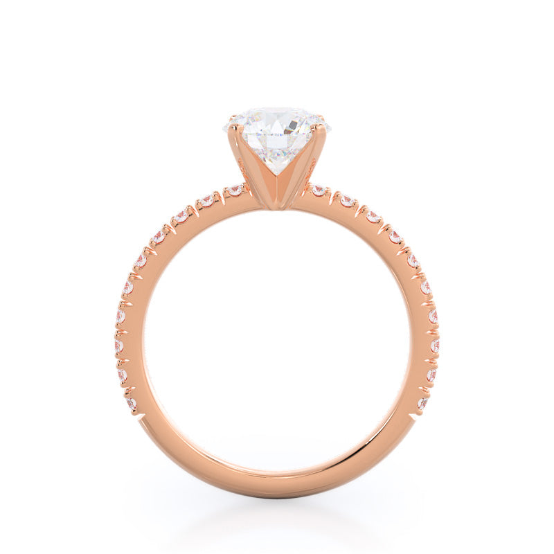 Open French Cut Pave Diamond Engagement Ring with Round Cut Diamond in 14KT Rose Gold view 2
