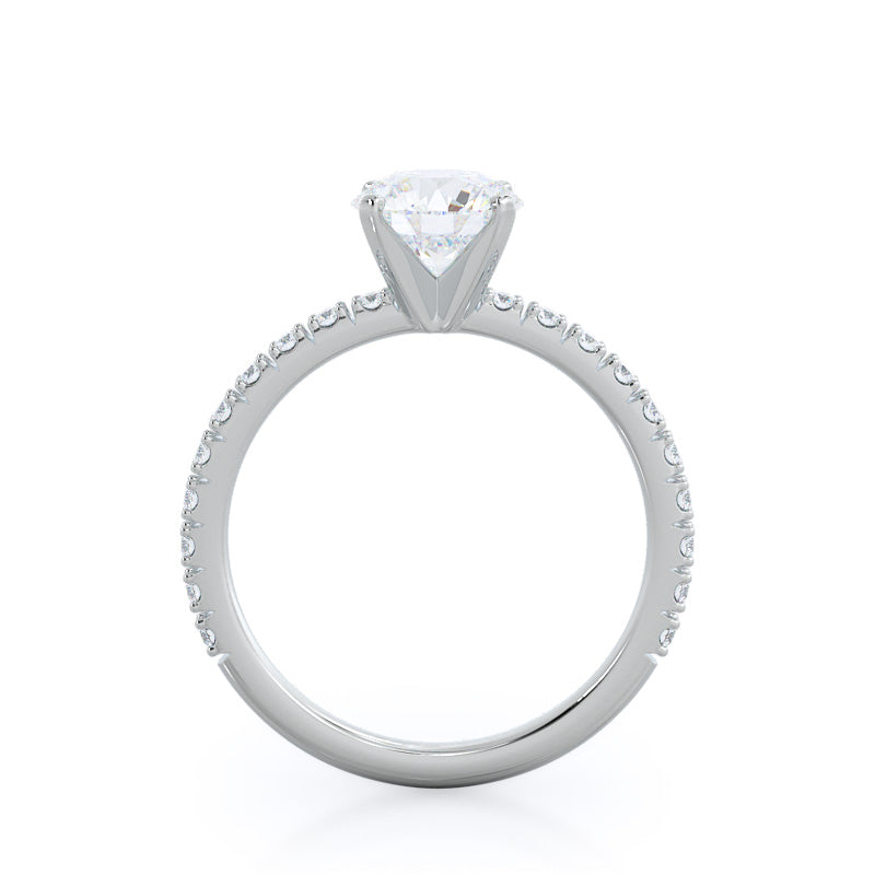 Open French Cut Pave Diamond Engagement Ring with Round Cut Diamond in 14KT Platinum view 2
