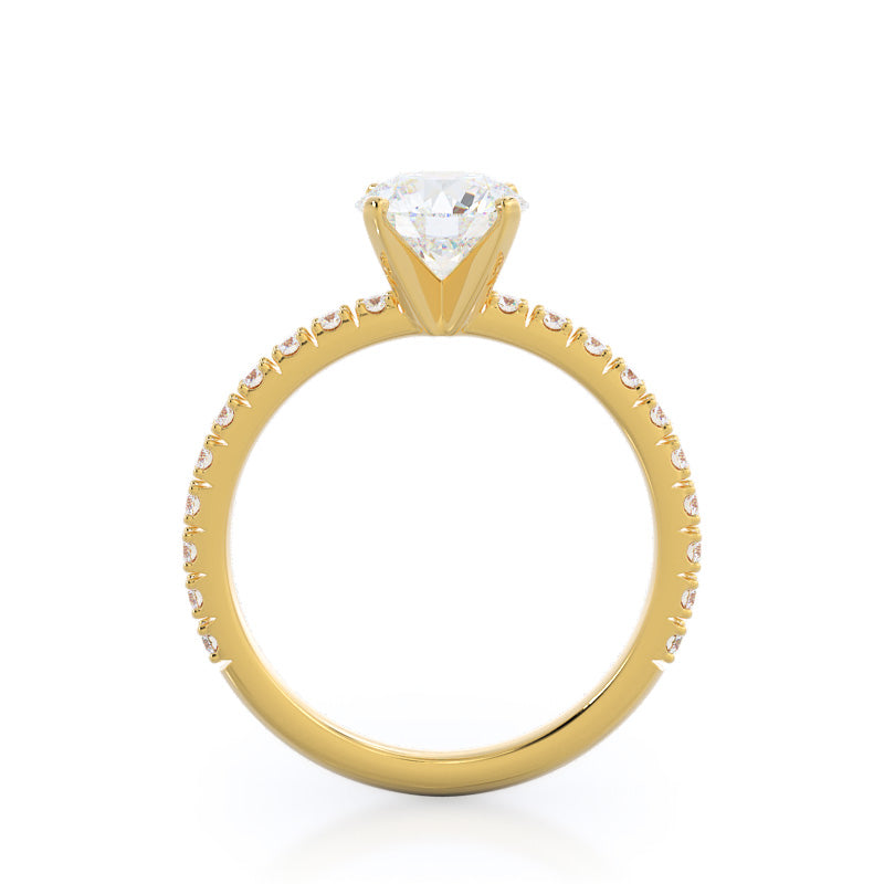 Open French Cut Pave Diamond Engagement Ring with Round Cut Diamond in 14KT Yellow Gold view 2
