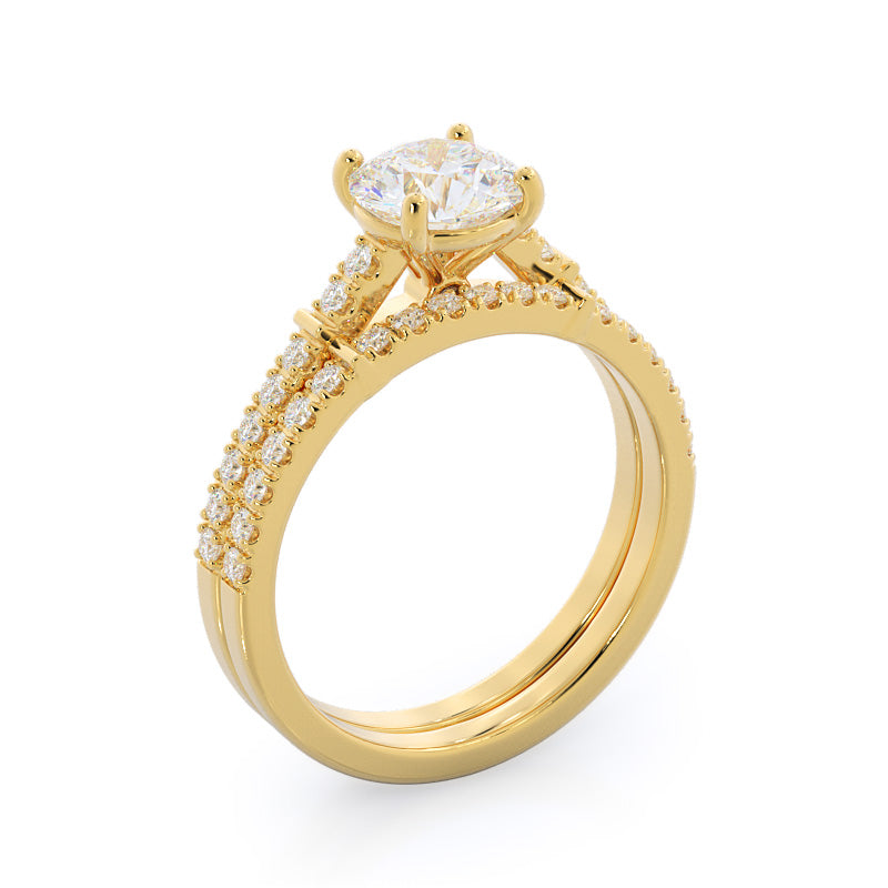 Round Cut Chic Accent Diamond Engagement Ring with Lab Grown Diamond in 14KT Yellow Gold view 4
