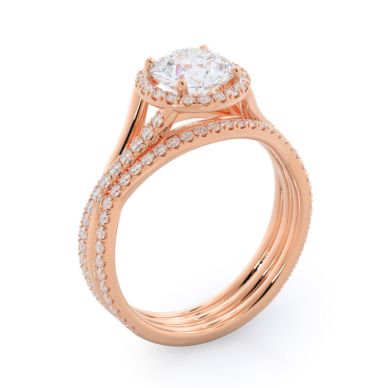 Twisting Diamond Halo Engagement Ring with Round Cut Diamond in 14KT Rose Gold view 4
