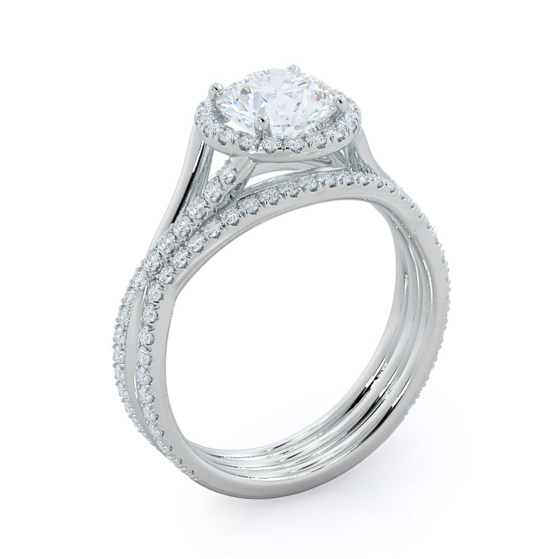 Twisting Diamond Halo Engagement Ring with Round Cut Diamond in 14KT Platinum view 4
