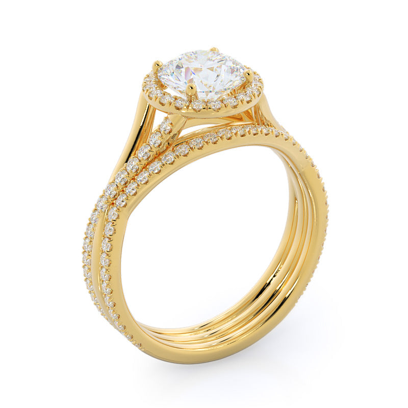 Twisting Diamond Halo Engagement Ring with Round Cut Diamond in 14KT Yellow Gold view 4
