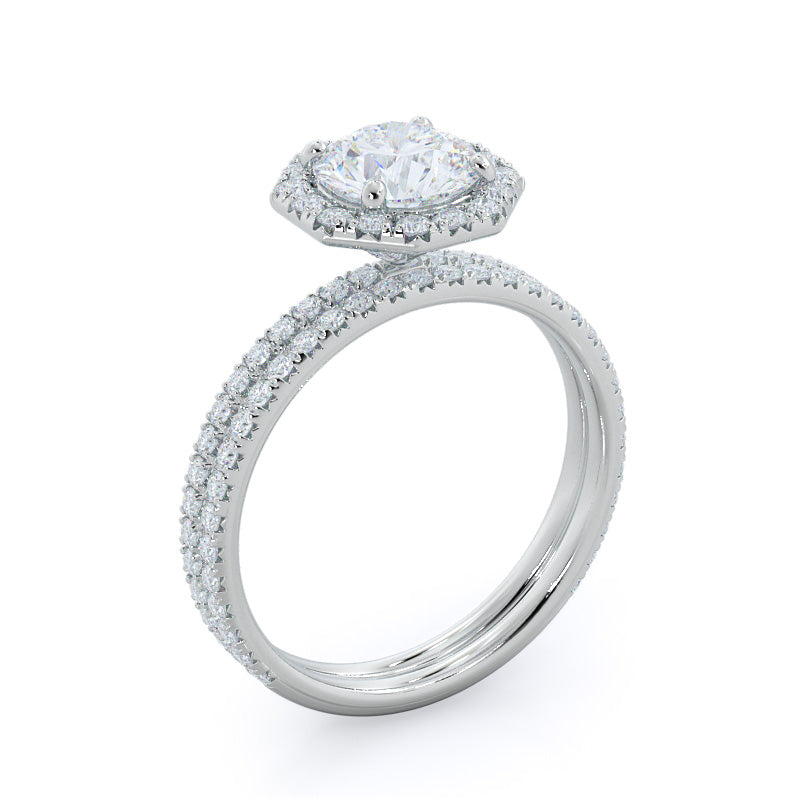 Round Cut Octagon Halo Diamond Engagement Ring with Lab Grown Diamond in 14KT Platinum view 4

