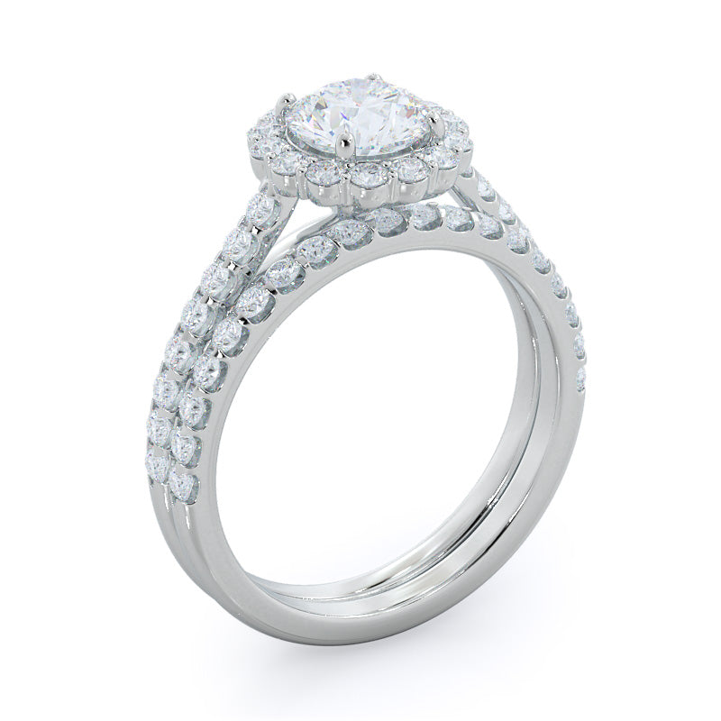 Floating Halo Pave Diamond Engagement Ring