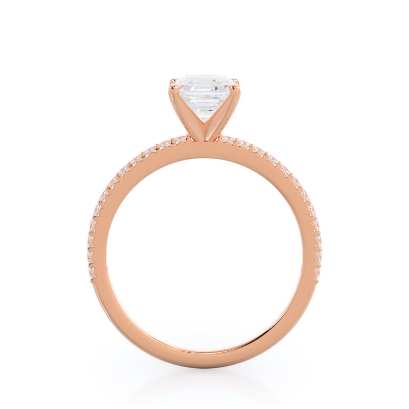French Cut Pave Diamond Engagement Ring with Asscher Cut Diamond in 14KT Rose Gold view 2
