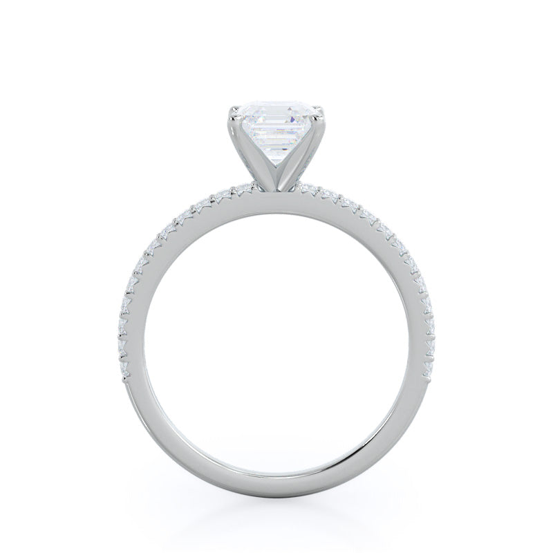 French Cut Pave Diamond Engagement Ring with Asscher Cut Diamond in 14KT Platinum view 2
