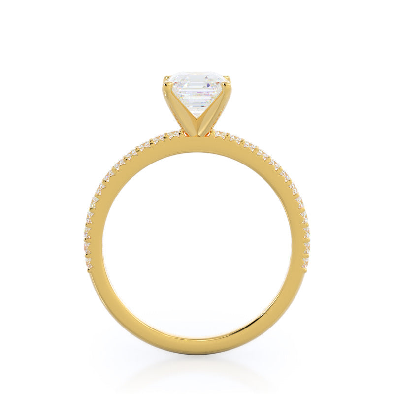 French Cut Pave Diamond Engagement Ring with Asscher Cut Diamond in 14KT Yellow Gold view 2

