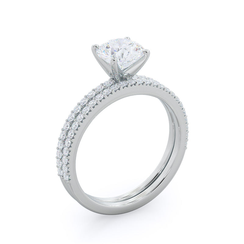 French Cut Pave Diamond Engagement Ring with Emerald Cut Diamond in 14KT Platinum view 4
