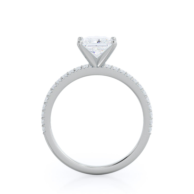 French Cut Pave Diamond Engagement Ring with Princess Cut Diamond in 14KT Platinum view 2
