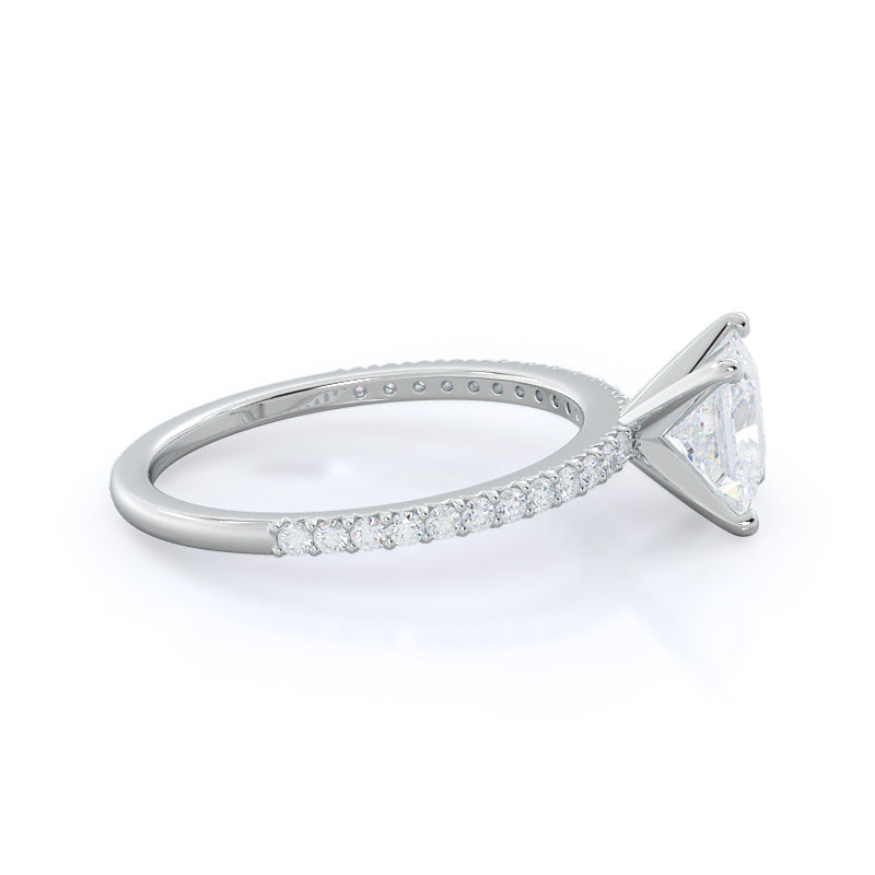French Cut Pave Diamond Engagement Ring with Princess Cut Diamond in 14KT Platinum view 3
