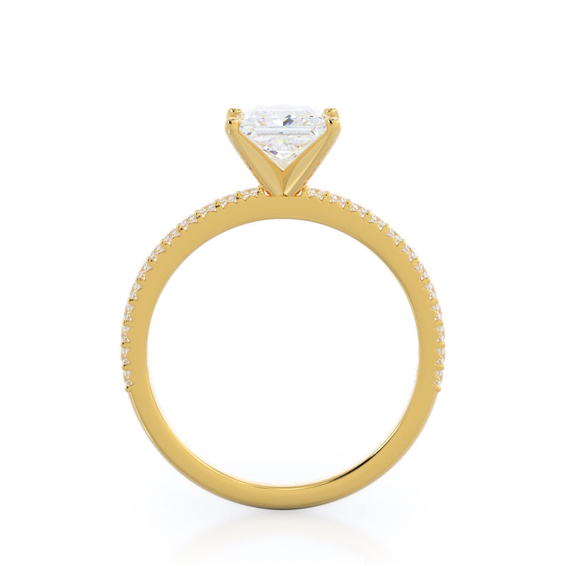 French Cut Pave Diamond Engagement Ring with Princess Cut Diamond in 14KT Yellow Gold view 2
