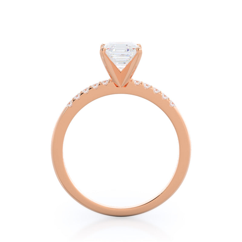 Traditional Pave Diamond Engagement Ring with Asscher Cut Diamond in 14KT Rose Gold view 2
