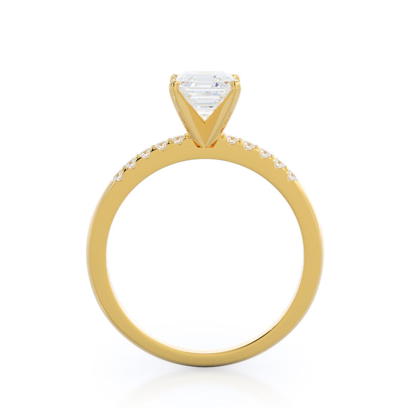 Traditional Pave Diamond Engagement Ring with Asscher Cut Diamond in 14KT Yellow Gold view 2
