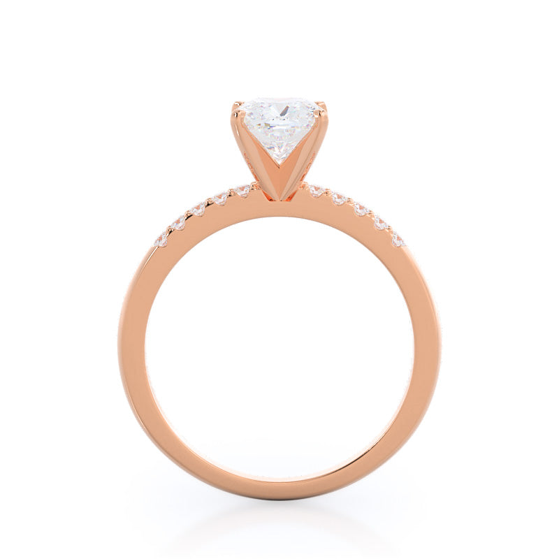 Traditional Pave Diamond Engagement Ring with Cushion Cut Diamond in 14KT Rose Gold view 2
