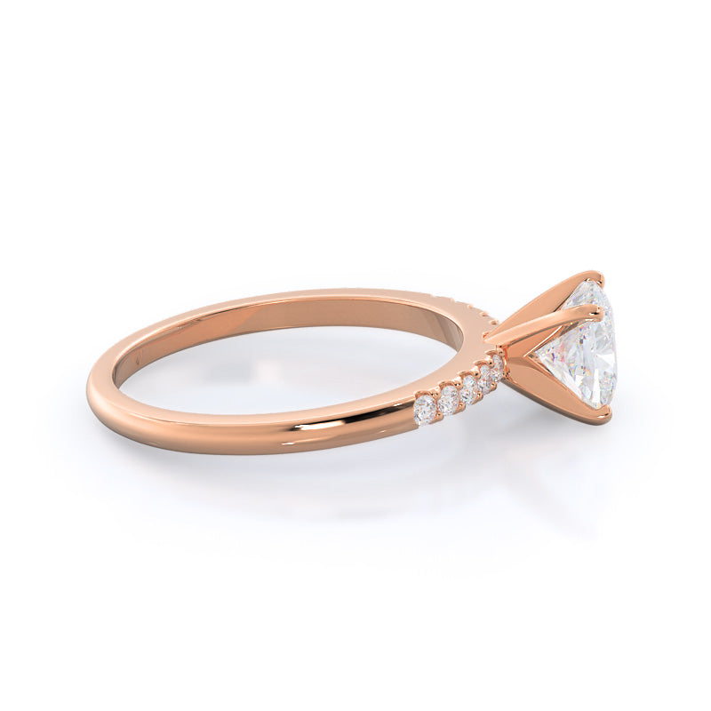 Traditional Pave Diamond Engagement Ring with Cushion Cut Diamond in 14KT Rose Gold view 3
