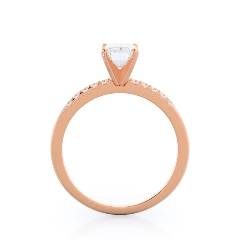 Traditional Pave Diamond Engagement Ring with Emerald Cut Diamond in 14KT Rose Gold view 2
