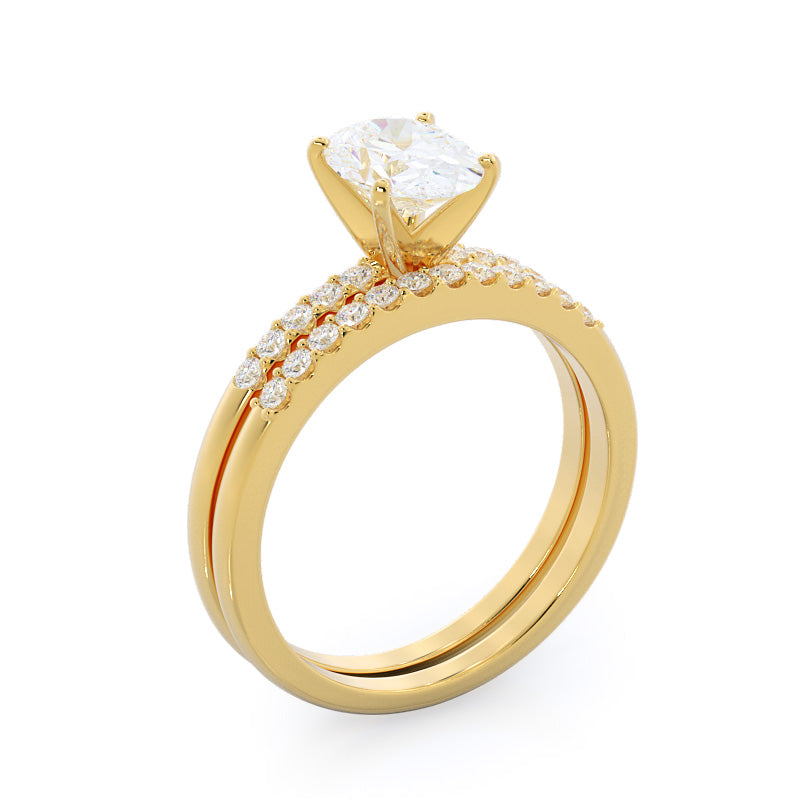 Traditional Pave Diamond Engagement Ring with Emerald Cut Diamond in 14KT Yellow Gold view 4
