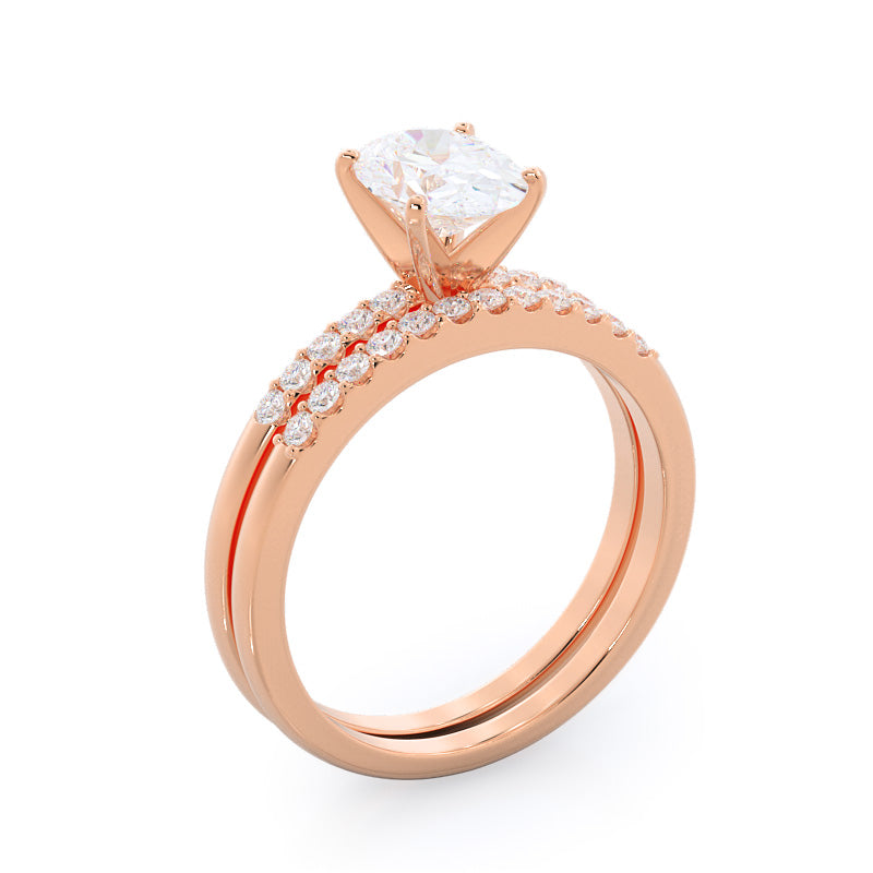 Traditional Pave Diamond Engagement Ring with Marquise Cut Diamond in 14KT Rose Gold view 4
