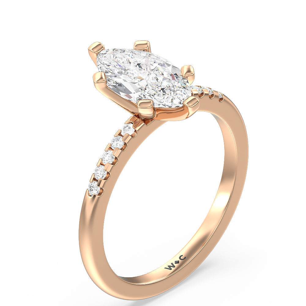 Traditional Pave Diamond Engagement Ring with Marquise Cut Diamond in 14KT Rose Gold view 3
