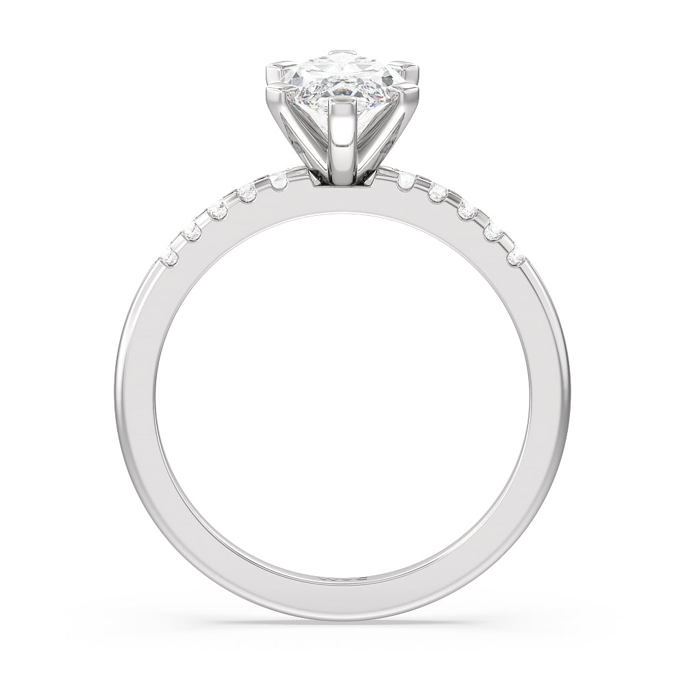 Traditional Pave Diamond Engagement Ring with Marquise Cut Diamond in 14KT Platinum view 2
