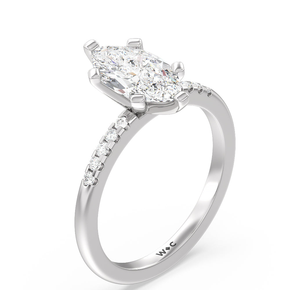 Traditional Pave Diamond Engagement Ring with Marquise Cut Diamond in 14KT Platinum view 3
