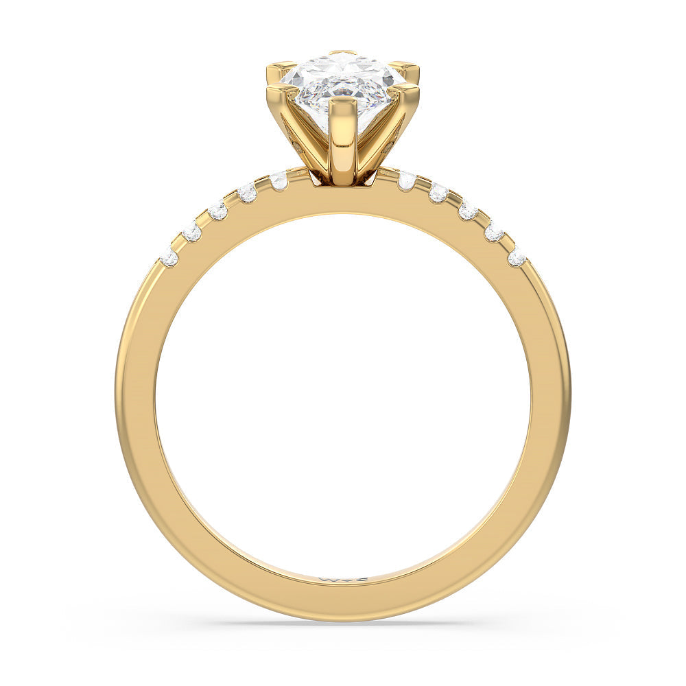 Traditional Pave Diamond Engagement Ring with Marquise Cut Diamond in 14KT Yellow Gold view 2
