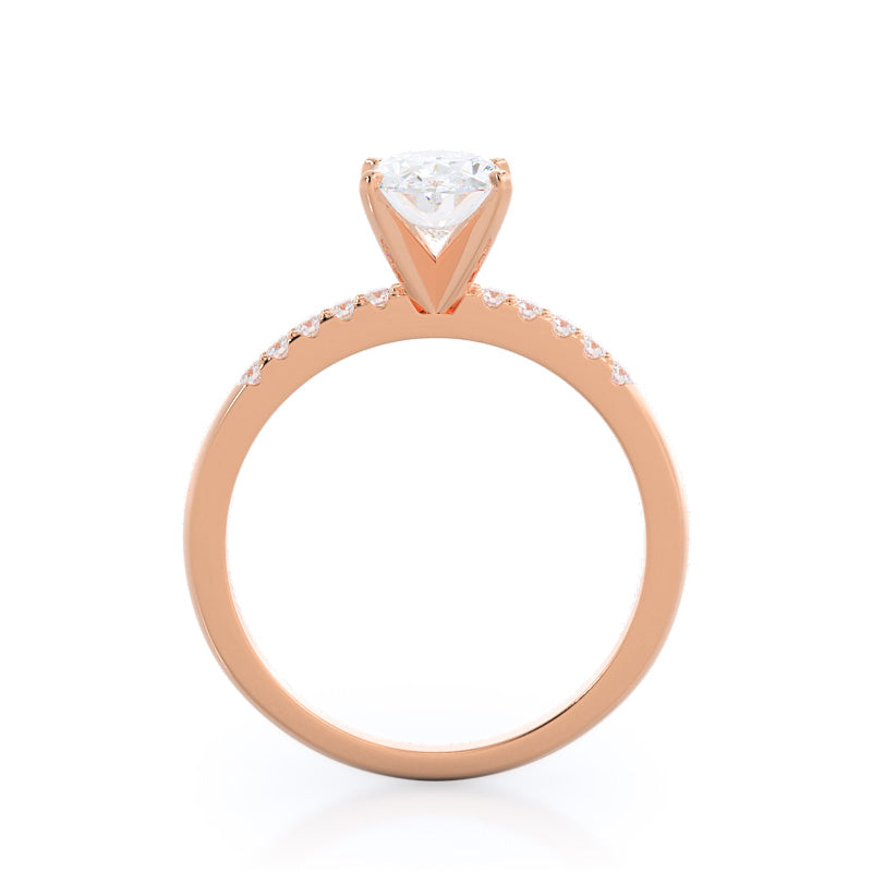 Traditional Pave Diamond Engagement Ring with Oval Cut Diamond in 14KT Rose Gold view 2

