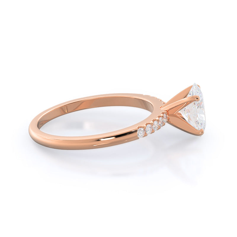 Traditional Pave Diamond Engagement Ring with Oval Cut Diamond in 14KT Rose Gold view 3
