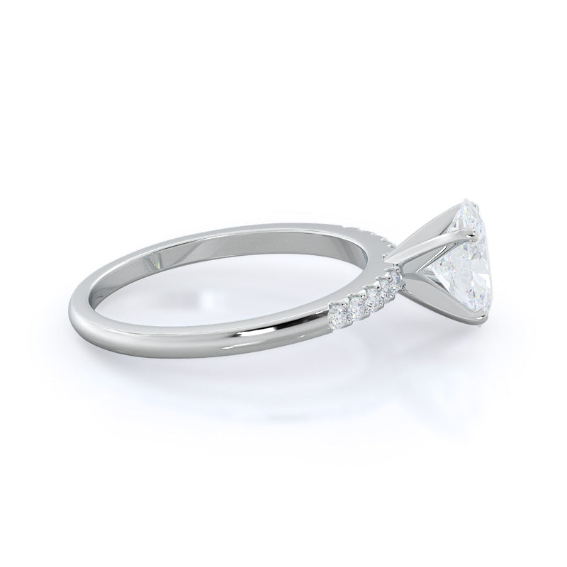 Traditional Pave Diamond Engagement Ring with Oval Cut Diamond in 14KT Platinum view 3
