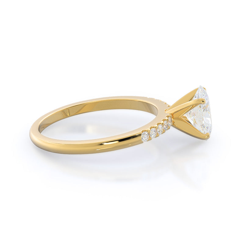 Traditional Pave Diamond Engagement Ring with Oval Cut Diamond in 14KT Yellow Gold view 3
