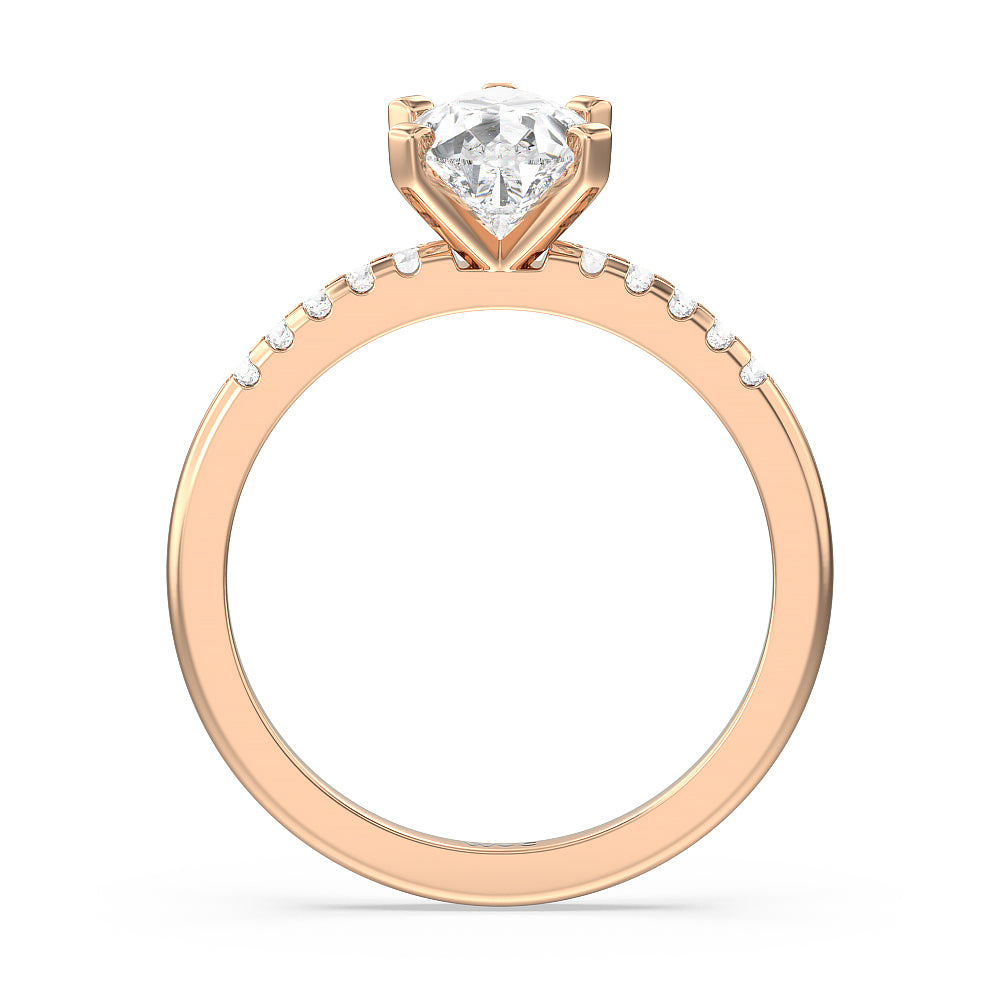 Traditional Pave Diamond Engagement Ring with Pear Cut Diamond in 14KT Rose Gold view 2
